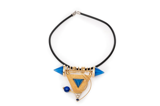 Ciondolo triangolo, diamanti, lapislazzuli e agata blu