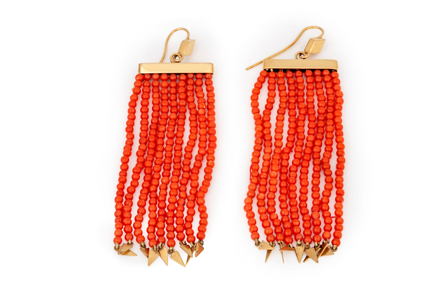 Coral thread drop earrings