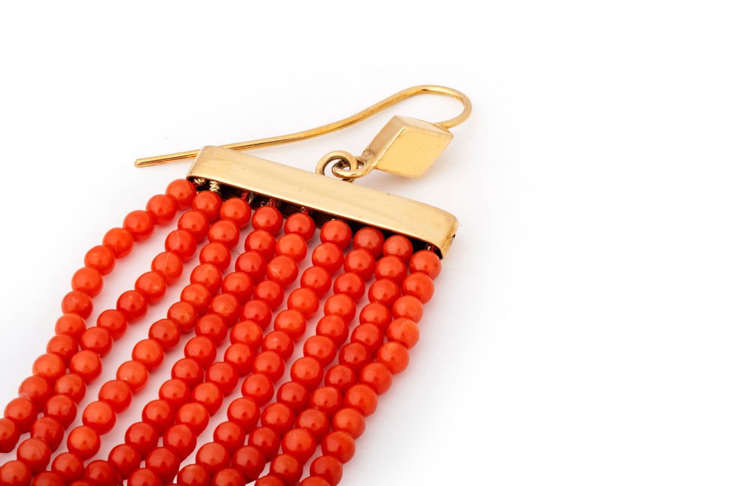 Coral thread drop earrings