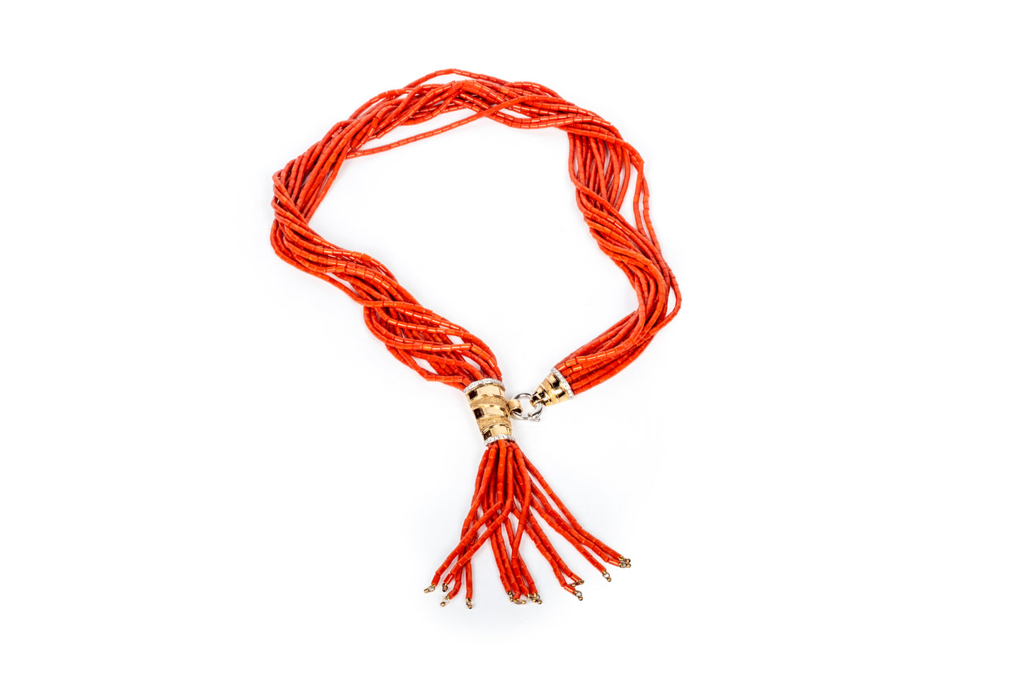 Coral multi-strand torchon necklace