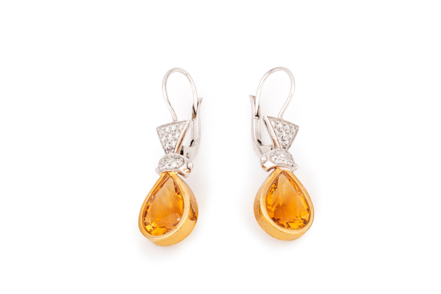 Teardrop dangle earrings with yellow topaz
