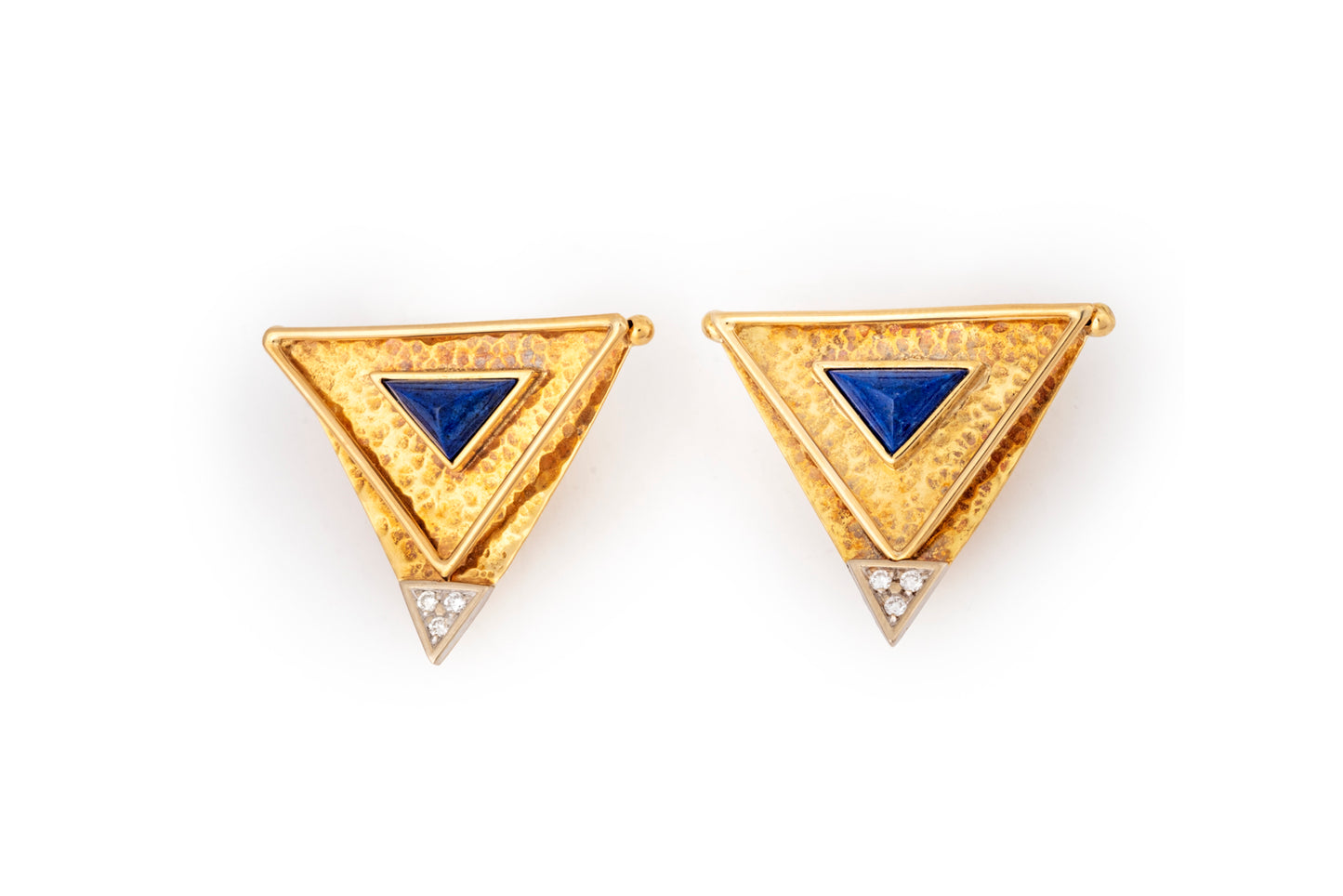 Triangle earrings with diamonds and lapis lazuli