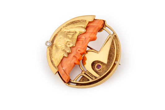 Spilla luna corallo e oro