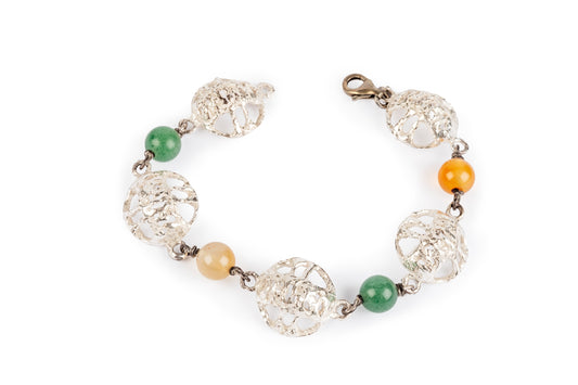 Bracciale argento, giada e corniola