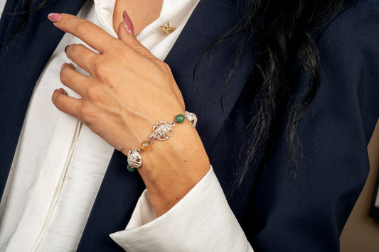 Bracciale argento, giada e corniola