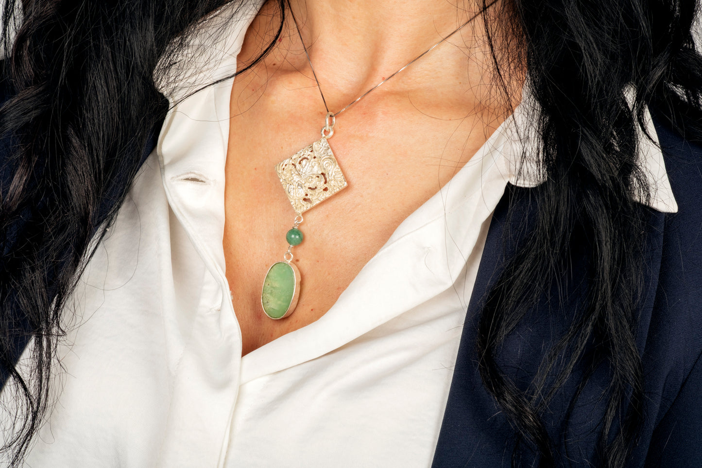 Ciondolo argento giada e crisoprasio